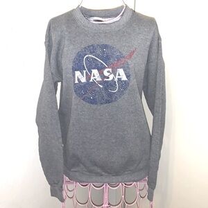Kids Boys Unisex Gildan Gray/Blue Multi "NASA" Heavy Blend Sweatshirt- Large